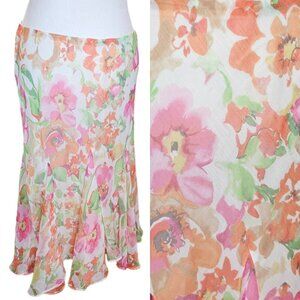 LAUREN RALPH LAUREN Size XL‎ Floral Layered Ruffle Skirt Colorful Chiffon